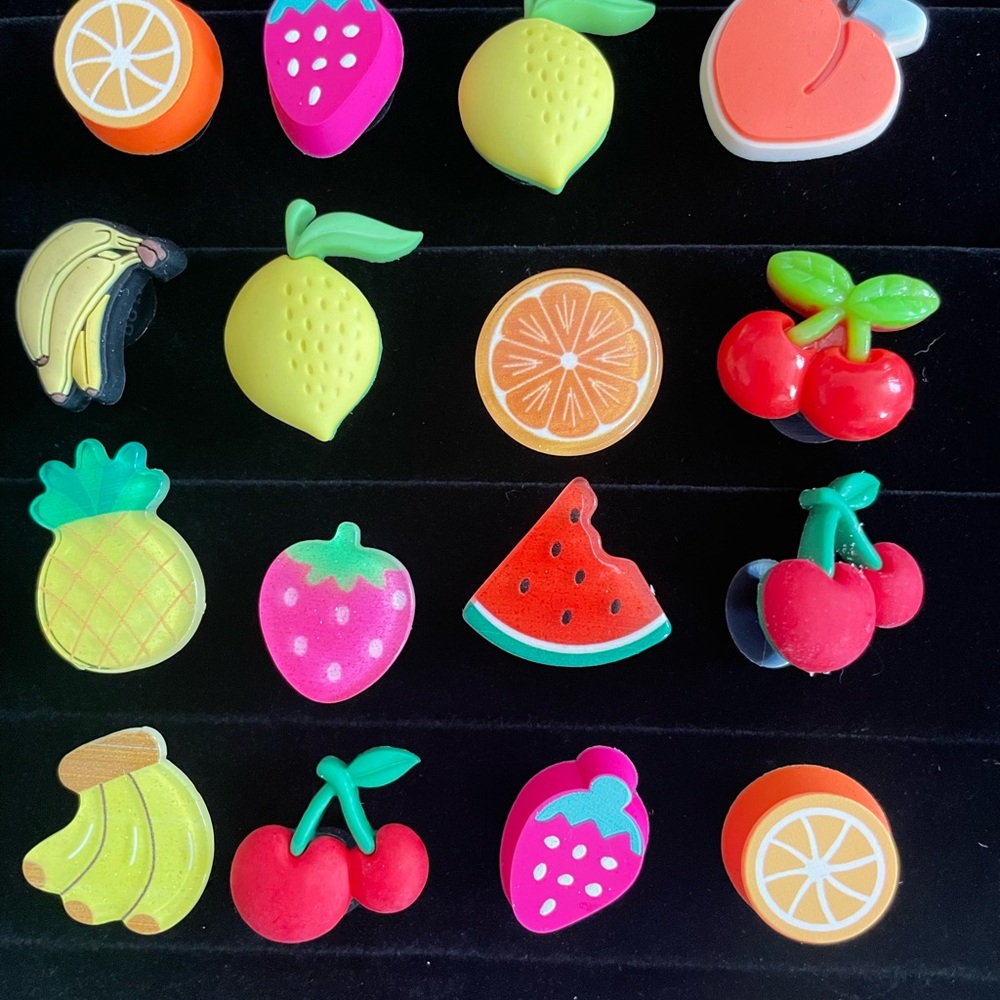 Fruit croc jibbitz shoe charms, very bright, set of 16